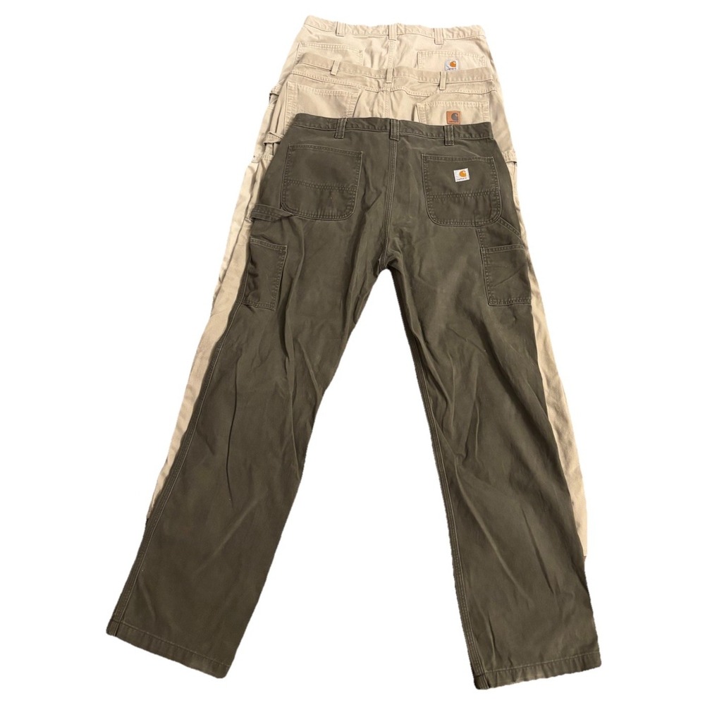 3 Carhartt Utility Carpenter Work Pants Tan & Green 38x34 2 Loose Fit 1 Relaxed